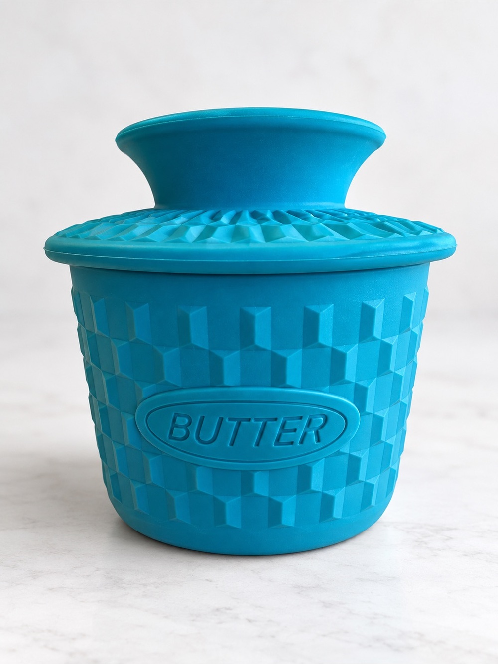 Turquoise Blue Silicone Butter Keeper Crock with Lid Textured Kitchen Storage